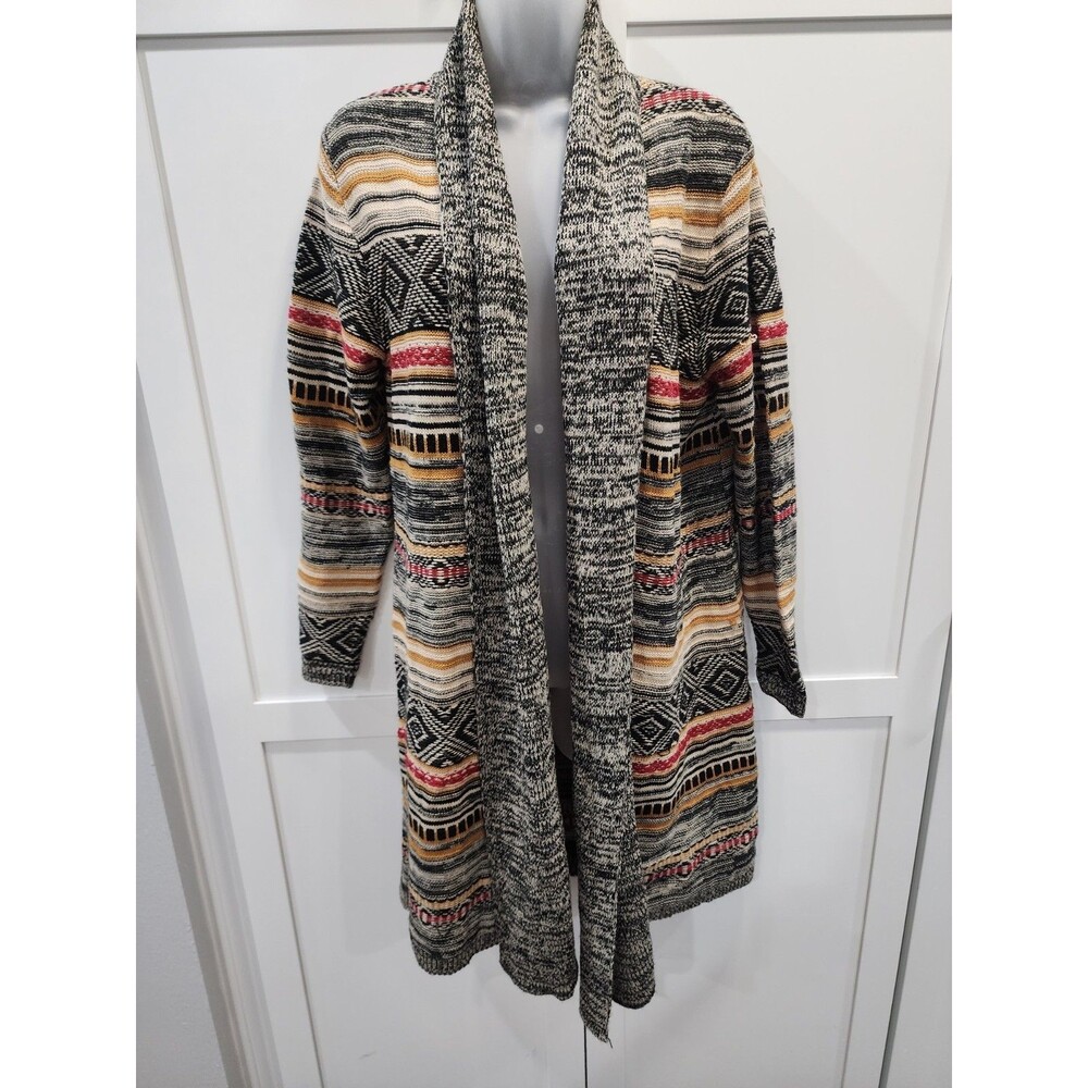 NATURAL REFLECTIONS Women's S Southwest Tribal Aztec Gray Orange Open Cardigan